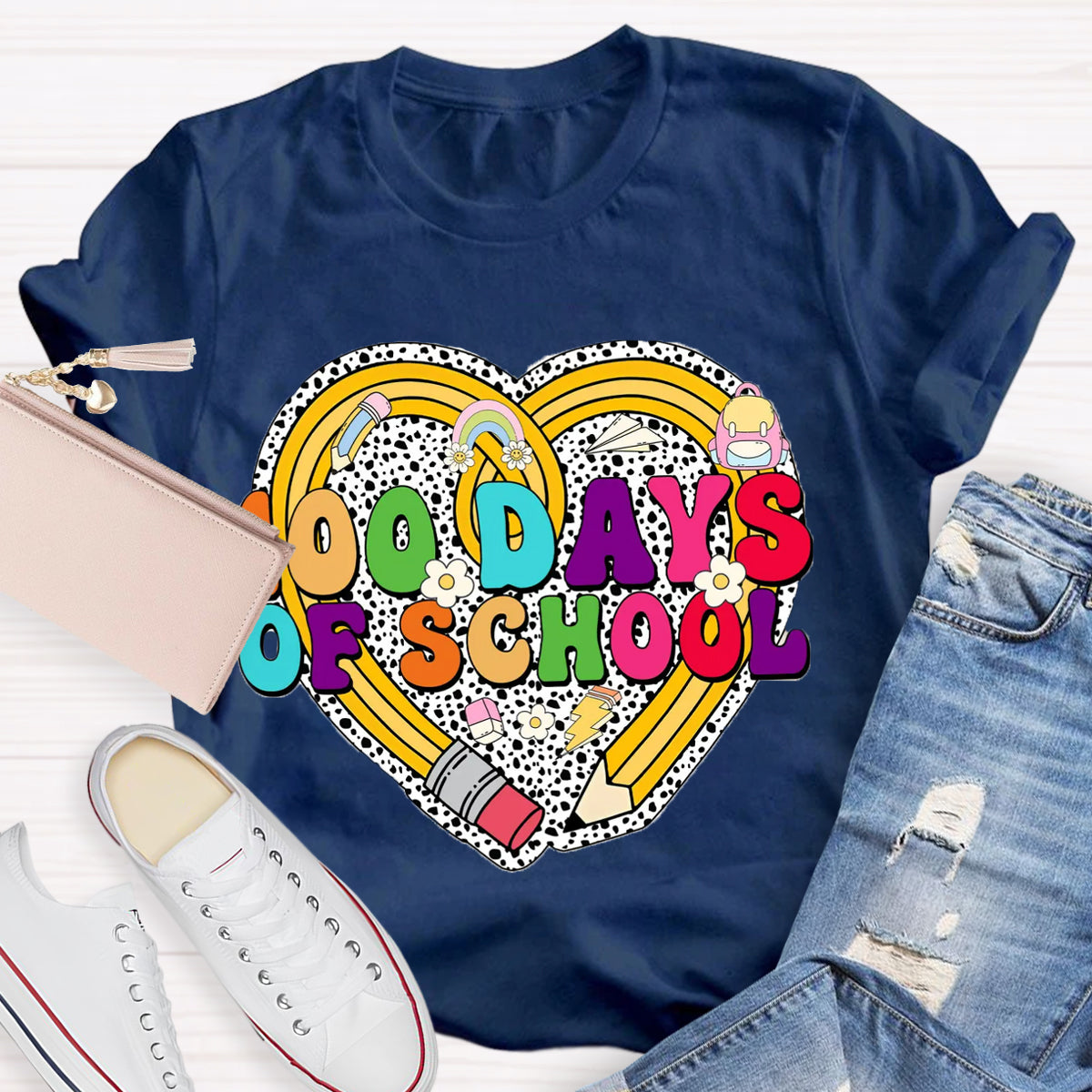 Happy 100 Days Of School Heart T-Shirt