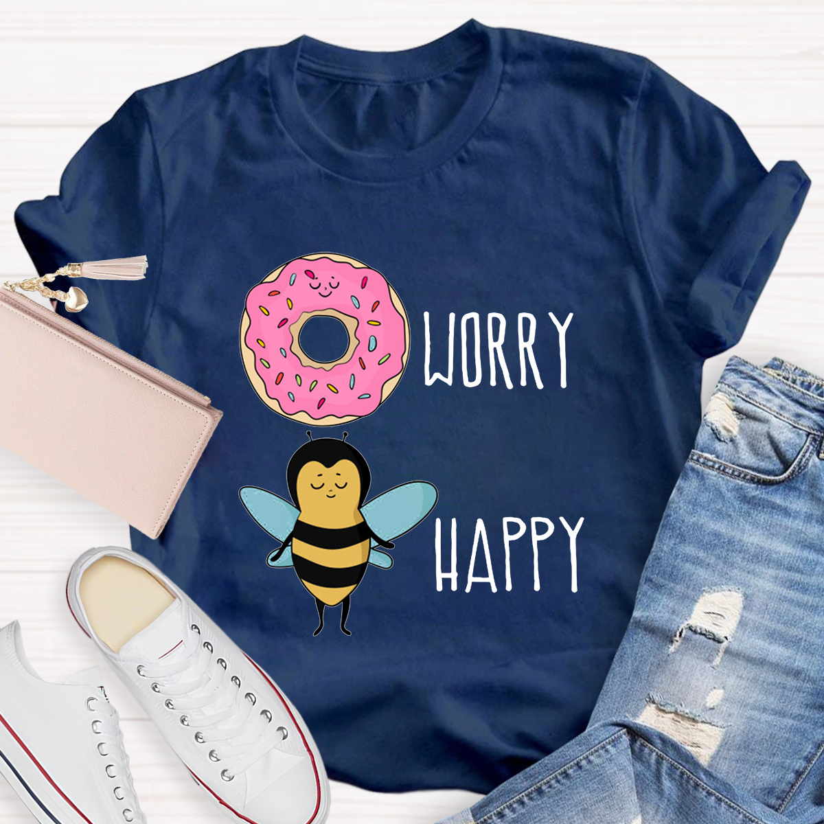 Donut Worry Bee Happy Funny T-Shirt