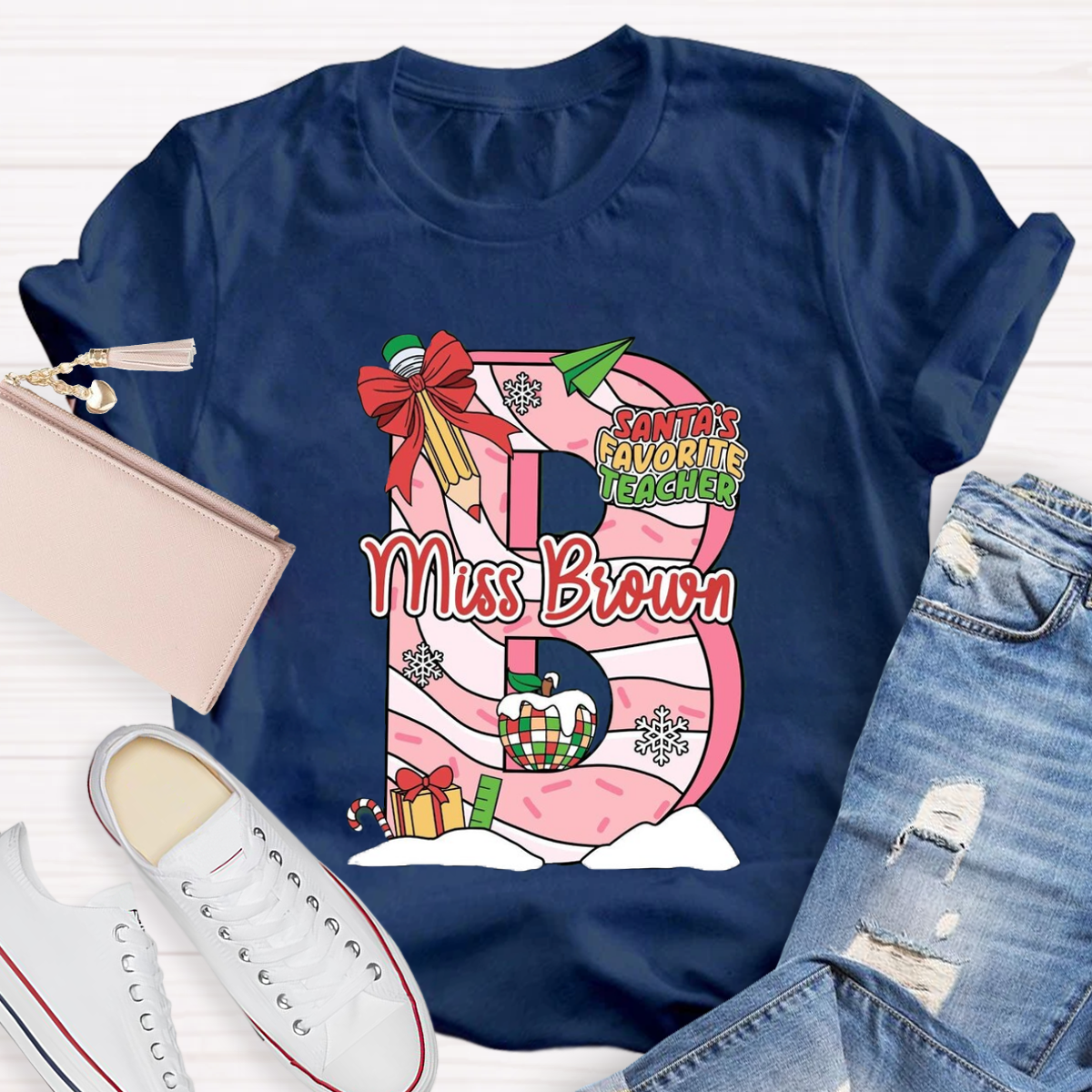 Personalized Name Santa's Favorite Teacher T-Shirt