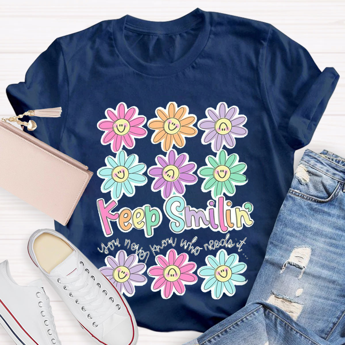 Cute Flower Face Teacher T-Shirt