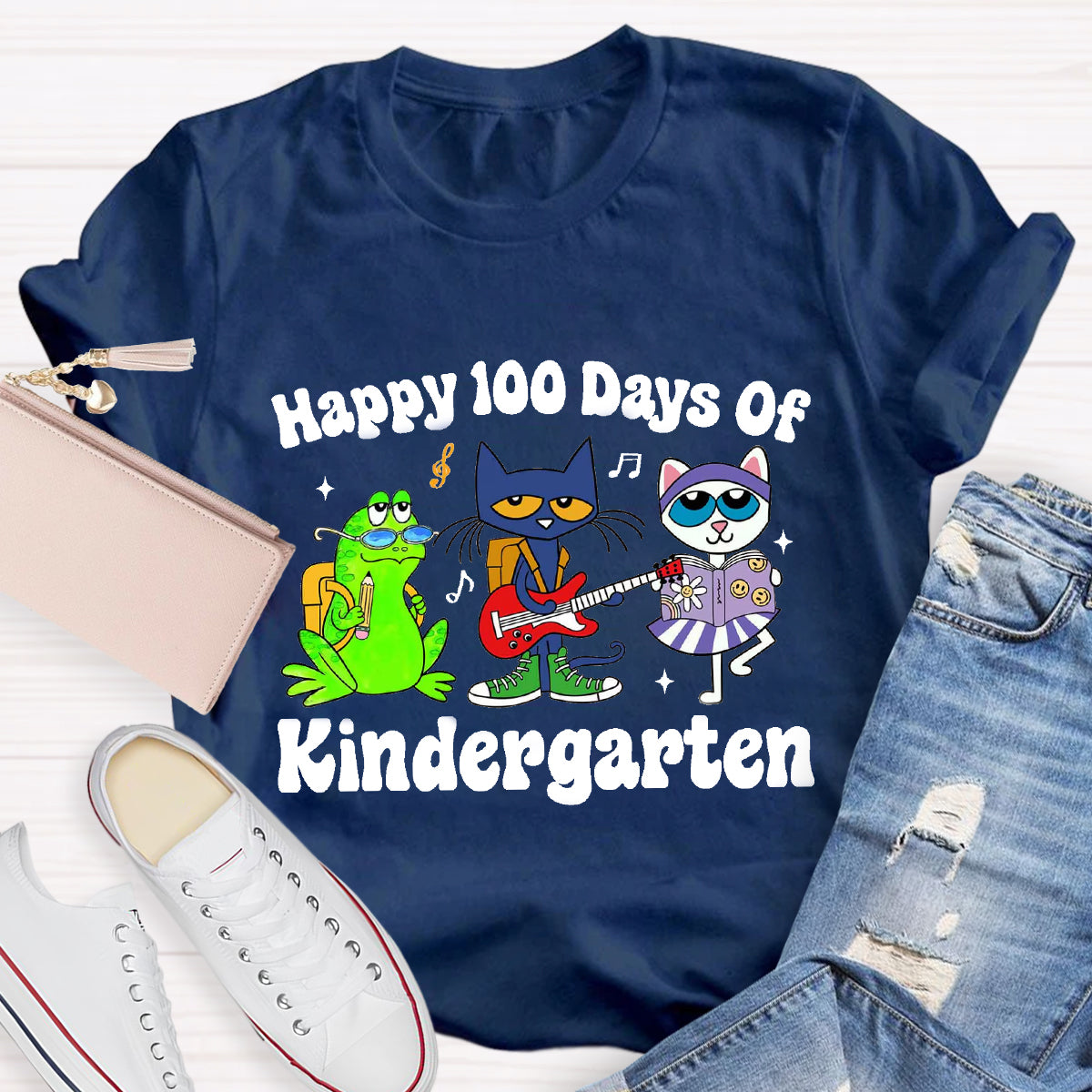 Personalized Grade Happy 100 Days Of Kindergarten Teacher T-Shirt