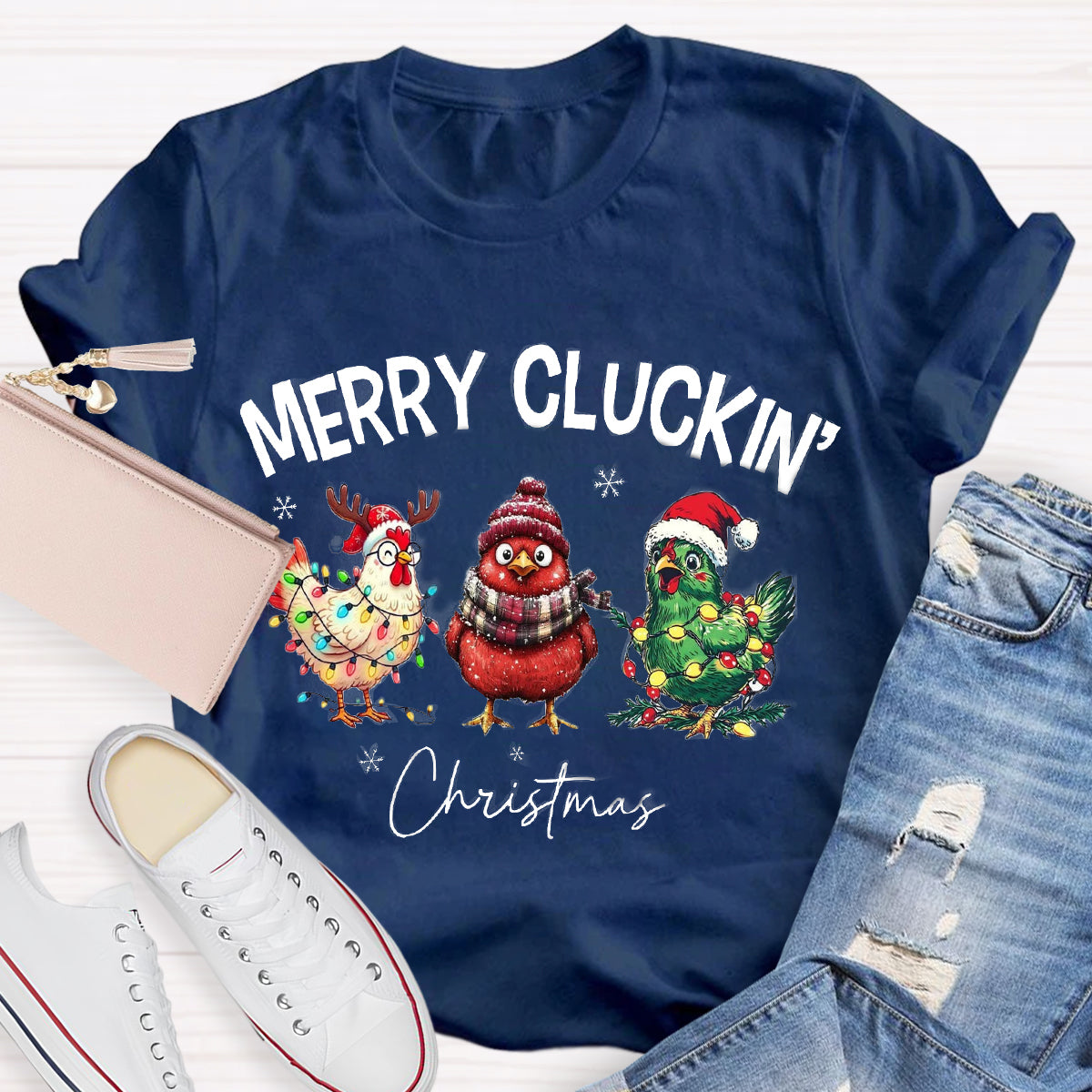 Merry Cluckin Chicken Funny Christmas T-Shirt