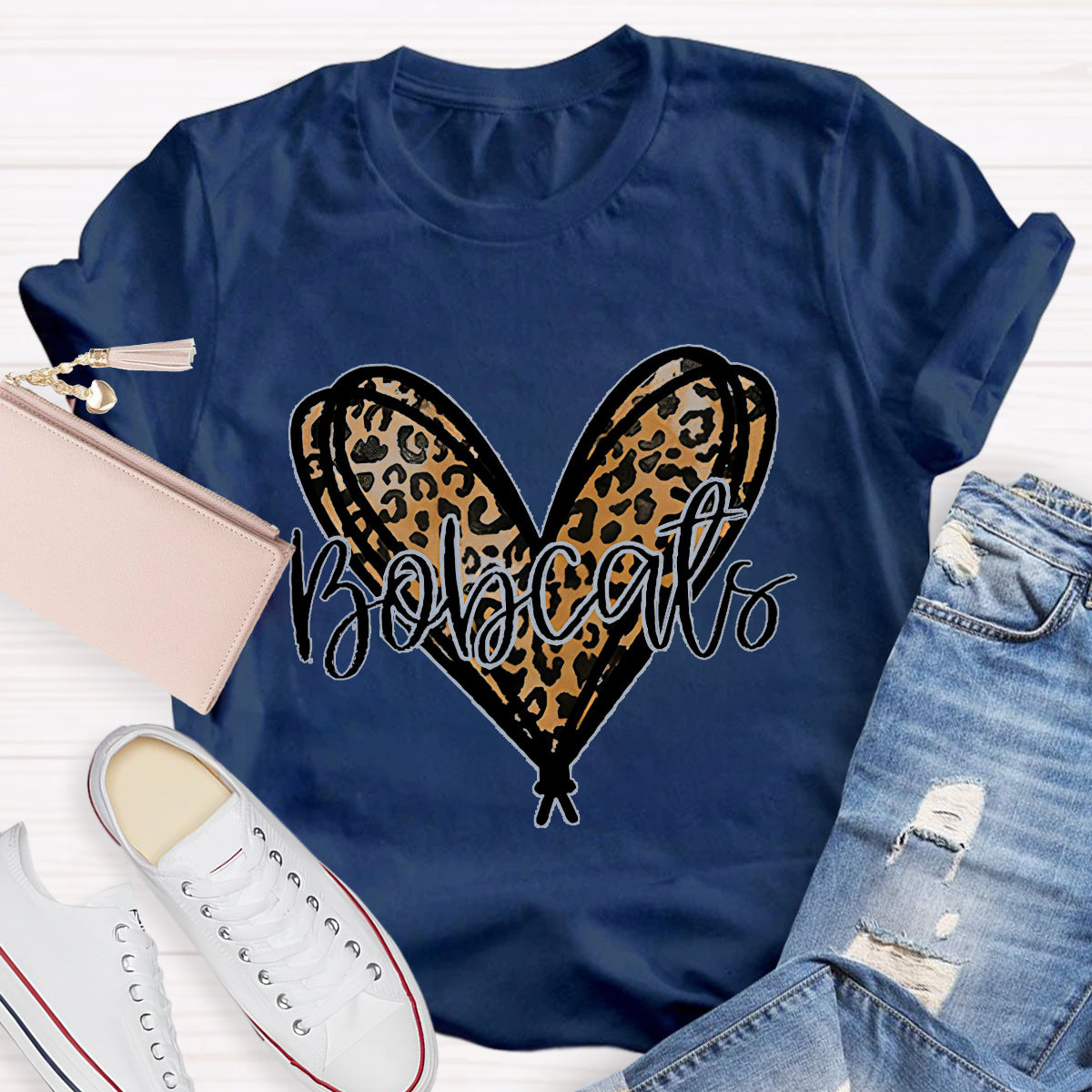 Personalized Mascot Bobcats Heart Teacher T-Shirt