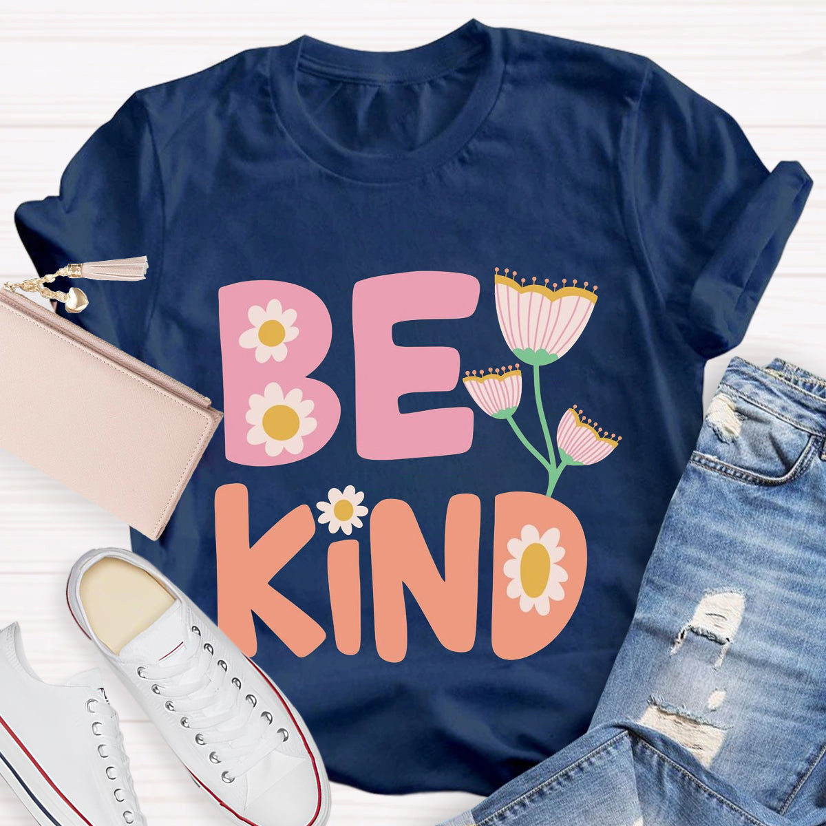 Be Kind Pink Flower Teacher T-Shirt