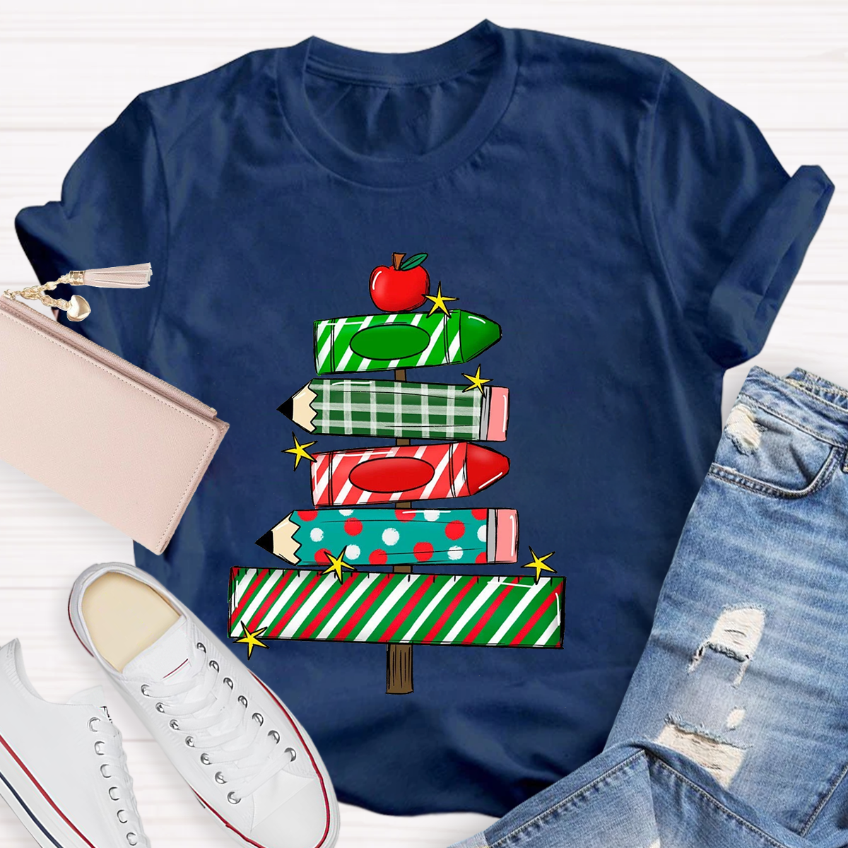 Christmas Pencil Tree Teacher T-Shirt