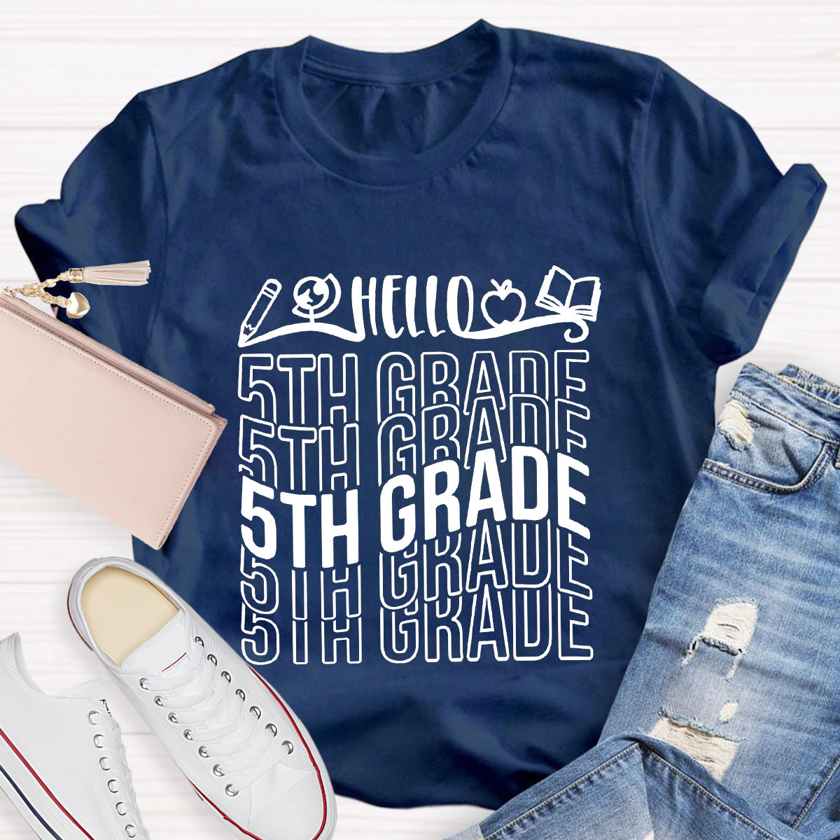 Personalized Grade Hello 5th Grade Teacher T-Shirt
