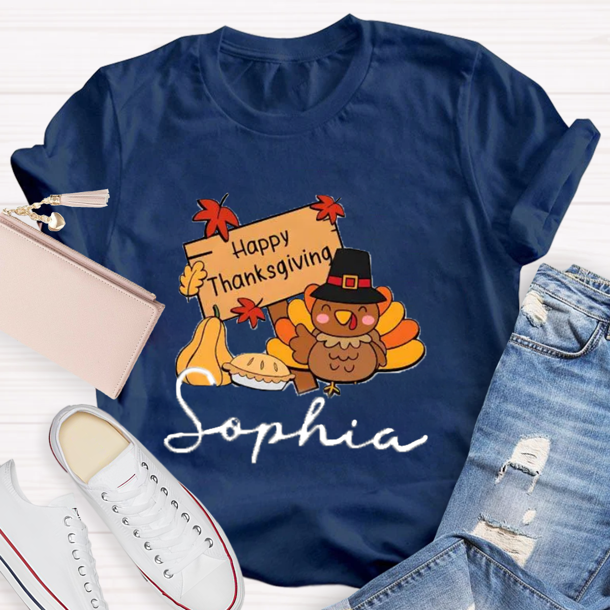 Personalized Name Happy Thanksgiving Teacher T-Shirt