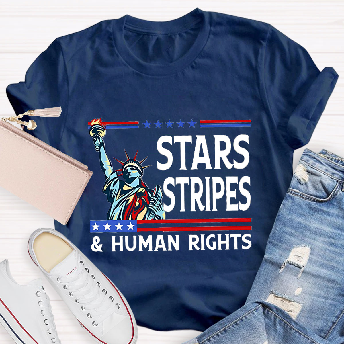 Stars Stripes And Human Rights Teacher T-Shirt