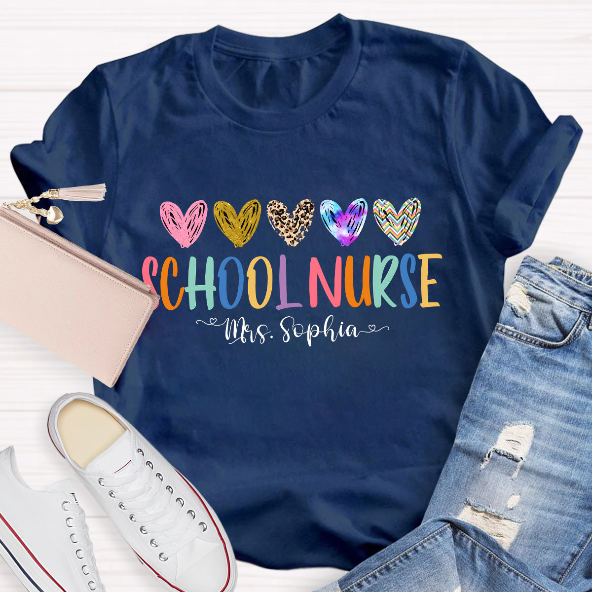 Personalized Name School Nurse  Teacher T-Shirt