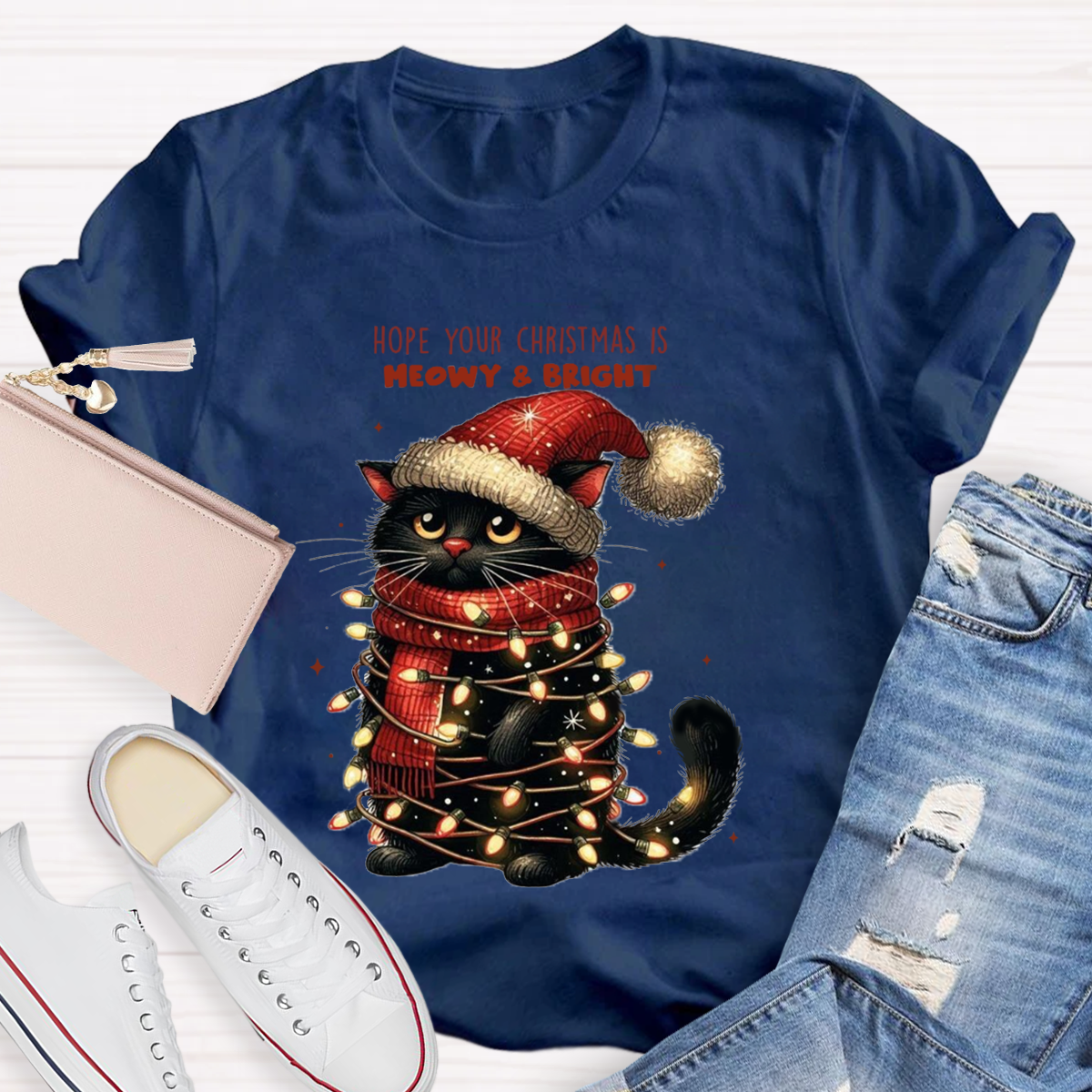 Hope Your Christmas Is Meowy And Bright Teacher T-Shirt