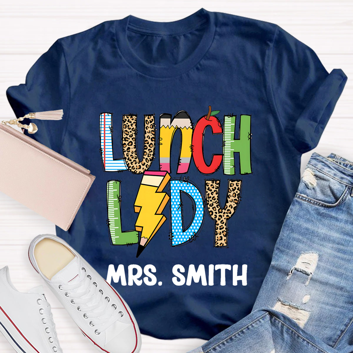 Personalized Lunch Lady Name Leopard T-Shirt