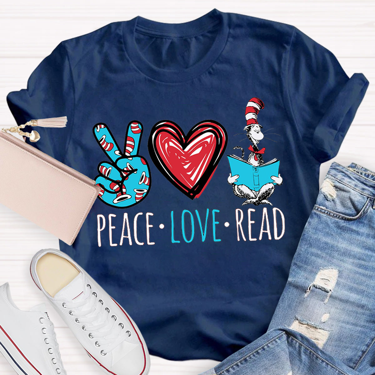 Dr. Seuss Peace Love Read Teacher T-Shirt