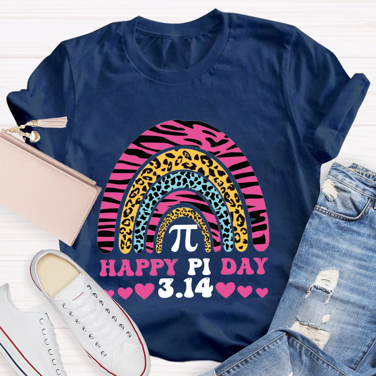 Happy Pi Day Pink Rainbow Teacher T-Shirt