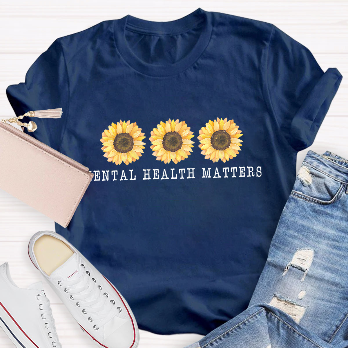 Mental Health Matters Sunflower Teacher T-Shirt