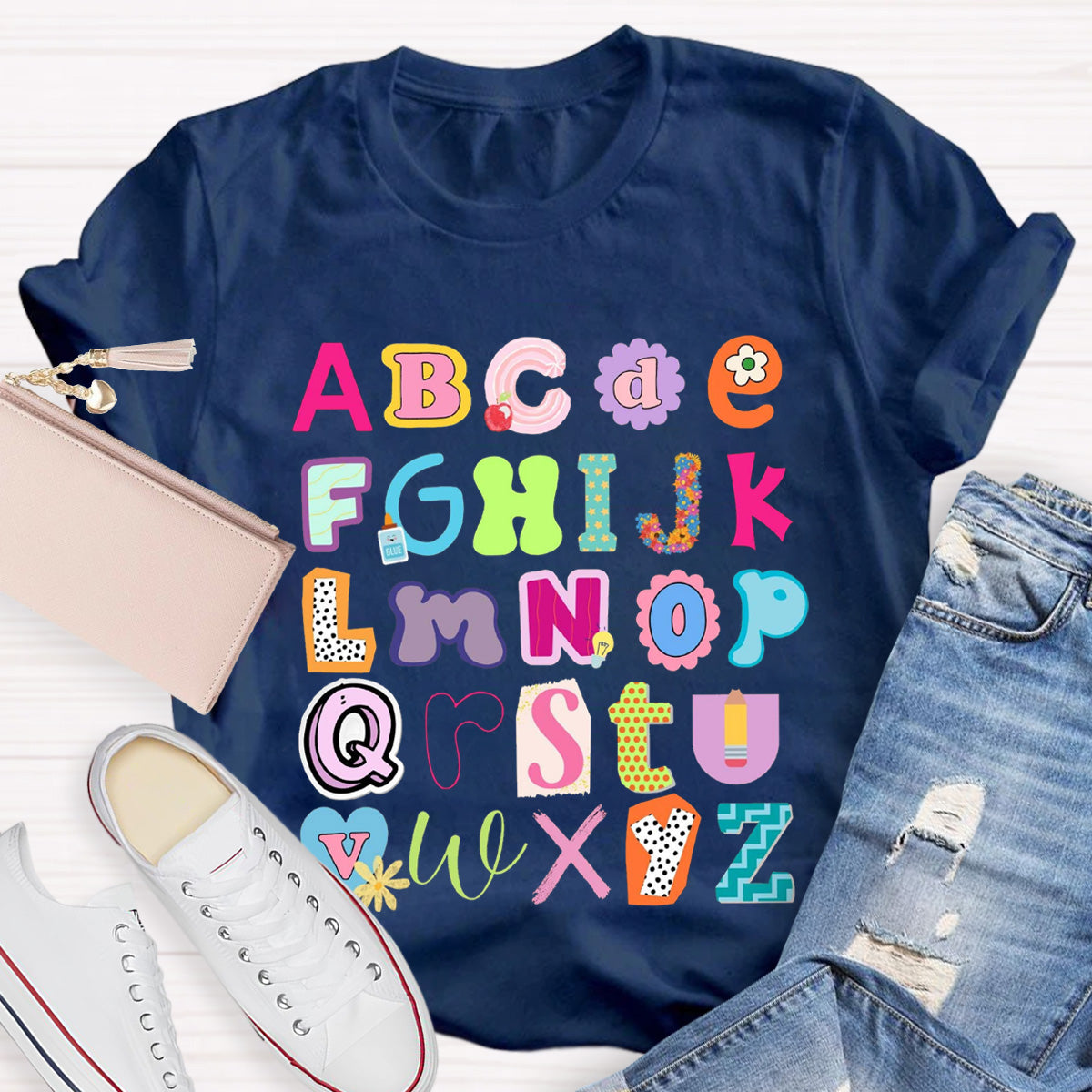 English Letter color block Teacher T-Shirt