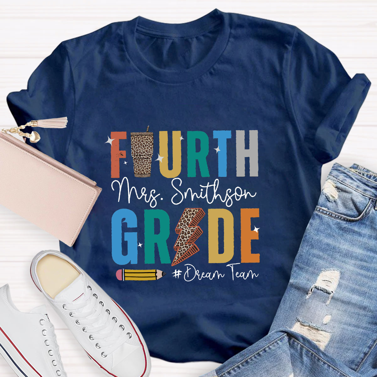 Personalized Grade And Name Leopard Water Cup Teacher T-Shirt