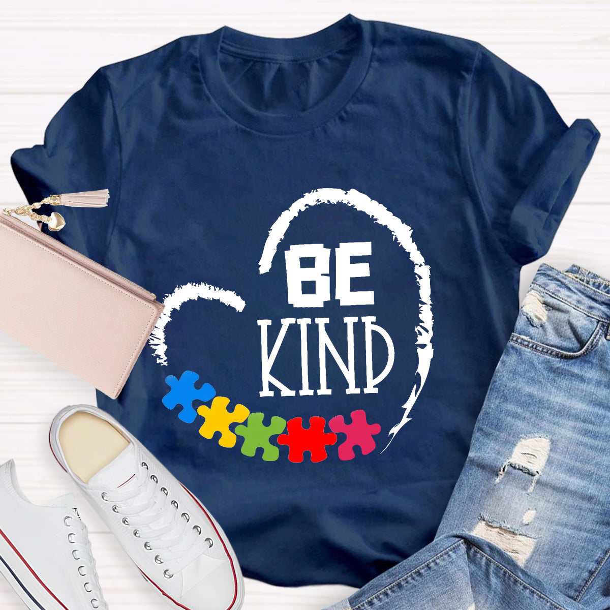 Be Kind Heart Puzzle Teacher T-Shirt