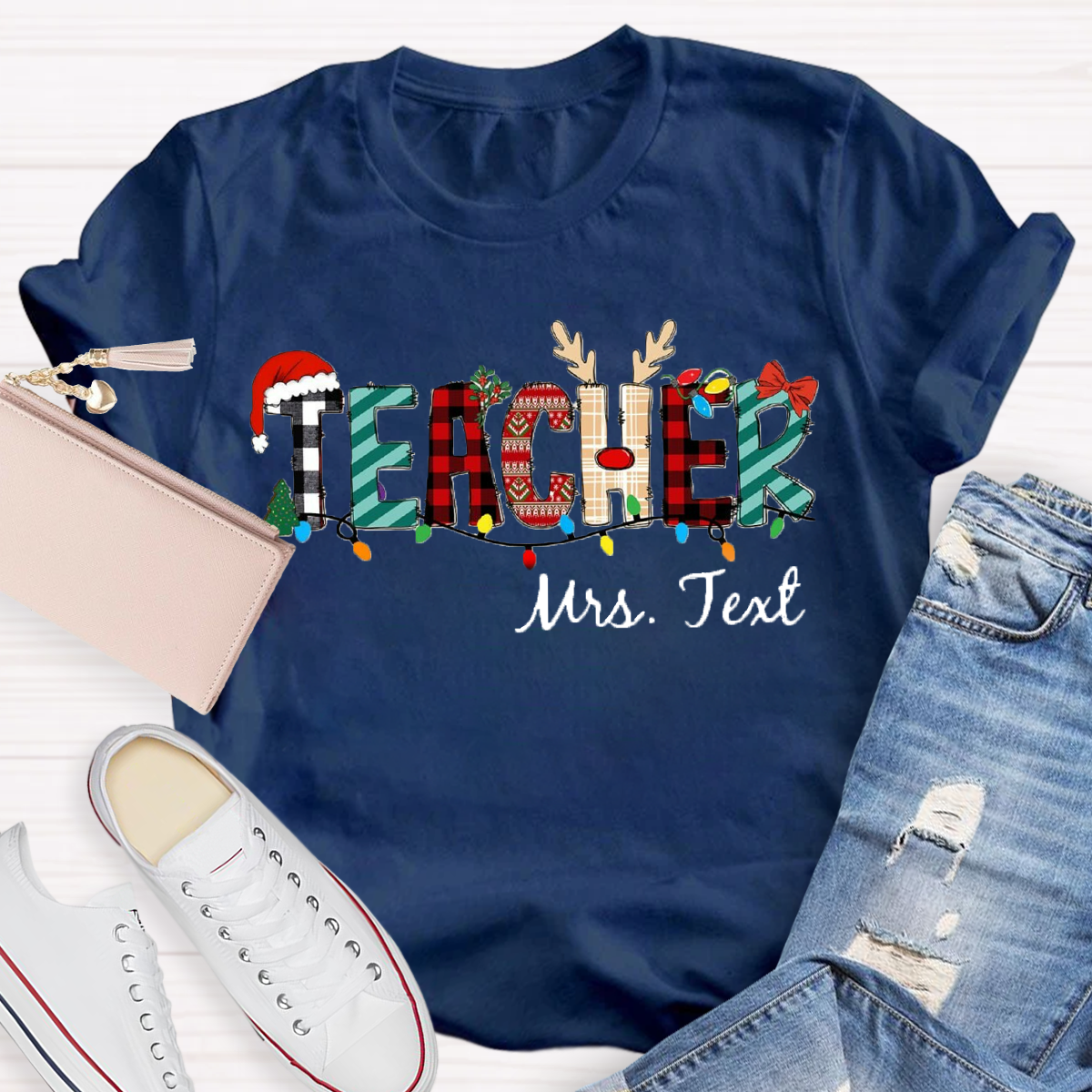 Personalized Name Christmas Teacher T-Shirt