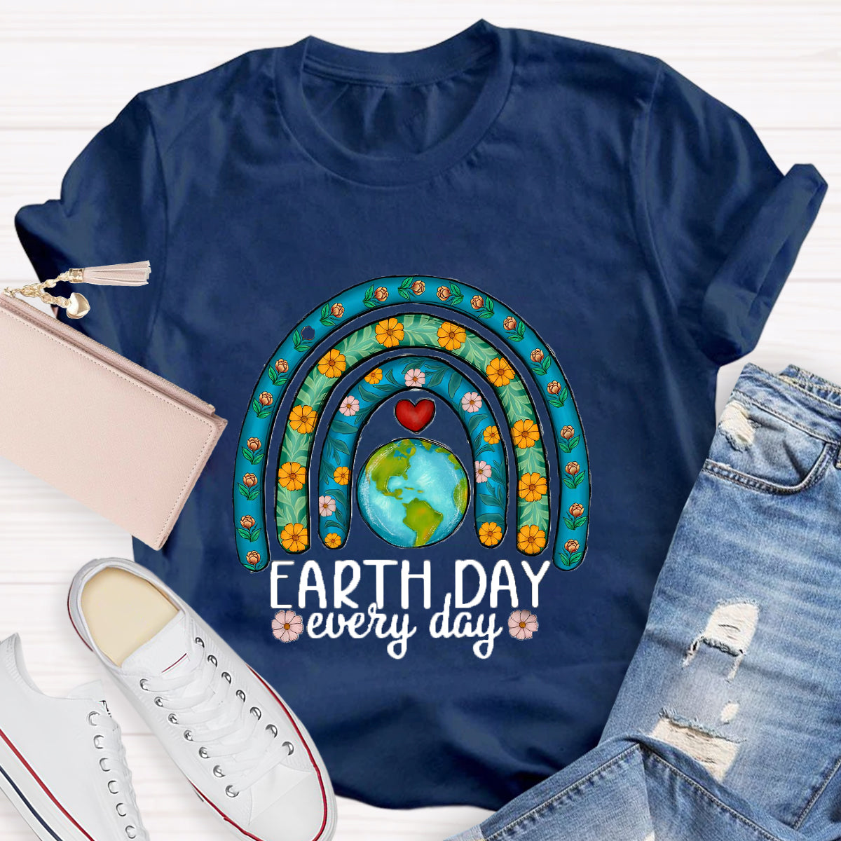 Earth Day Every Day Plant Rainbow Teacher T-Shirt