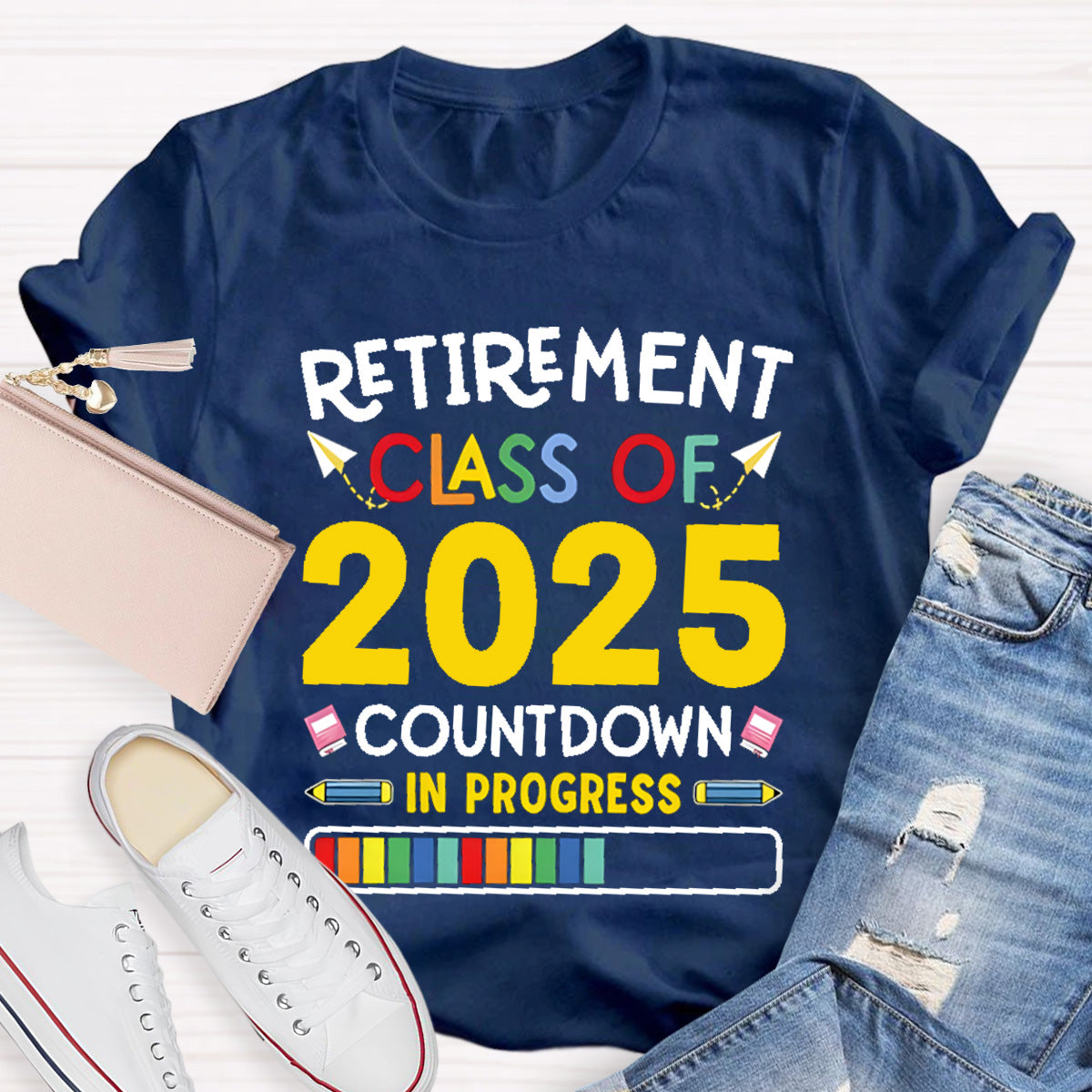 Personalized Retirement Year Class Countdown In Progress Teacher T-Shirt