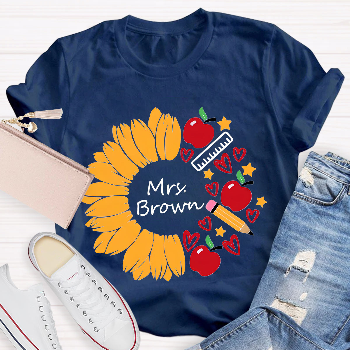 Personalized Name Sunflower Teacher Life T-Shirt