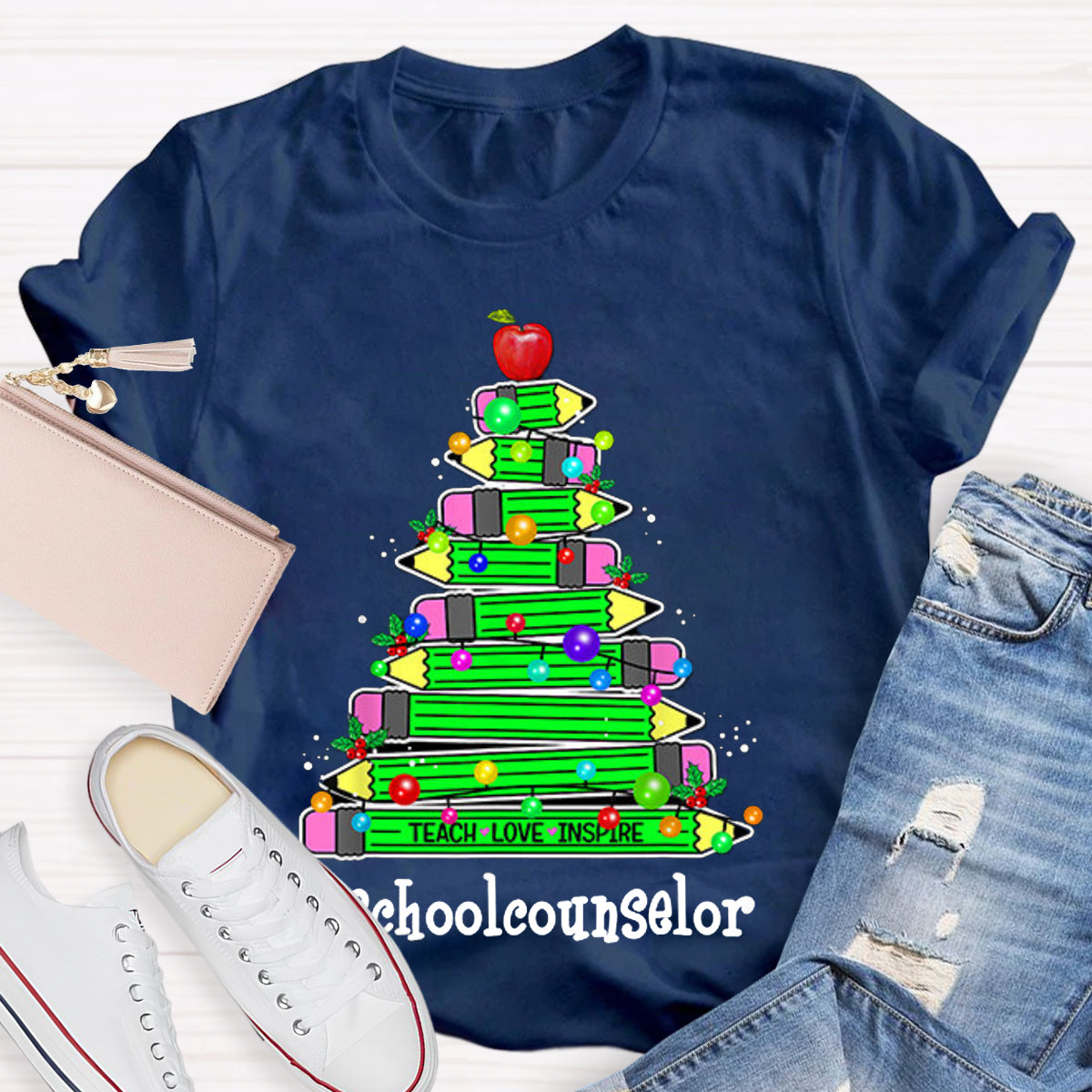 Personalized Position Of School Pencil Tree Teacher T-Shirt