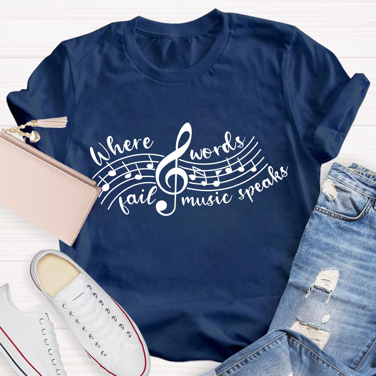 Where Words Fail Music Speaks Teacher Speaks T-Shirt