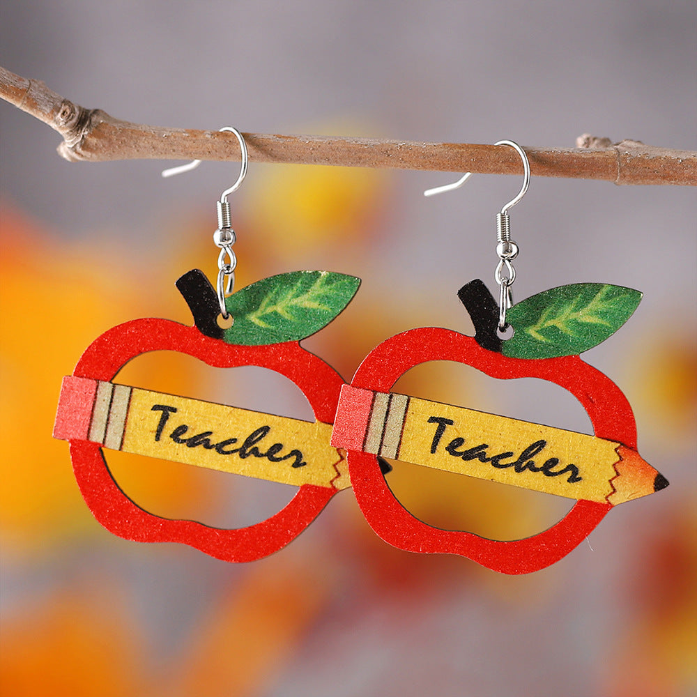 Pencil Apple Teacher Earrings