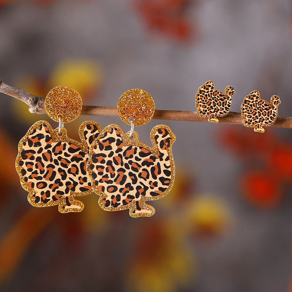 Leopard-Print Turkey Glitter Earrings