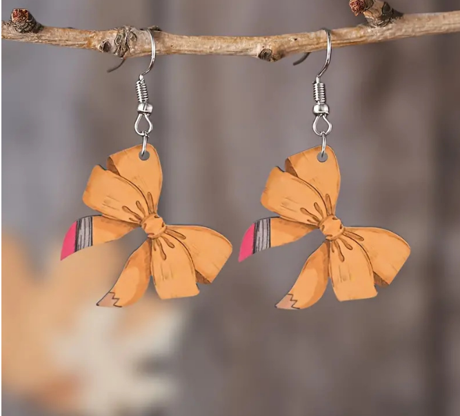 Pencil Bow Wooden Earrings