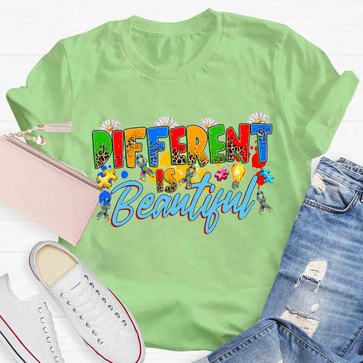 Different Is Beautiful Floral Teacher T-Shirt