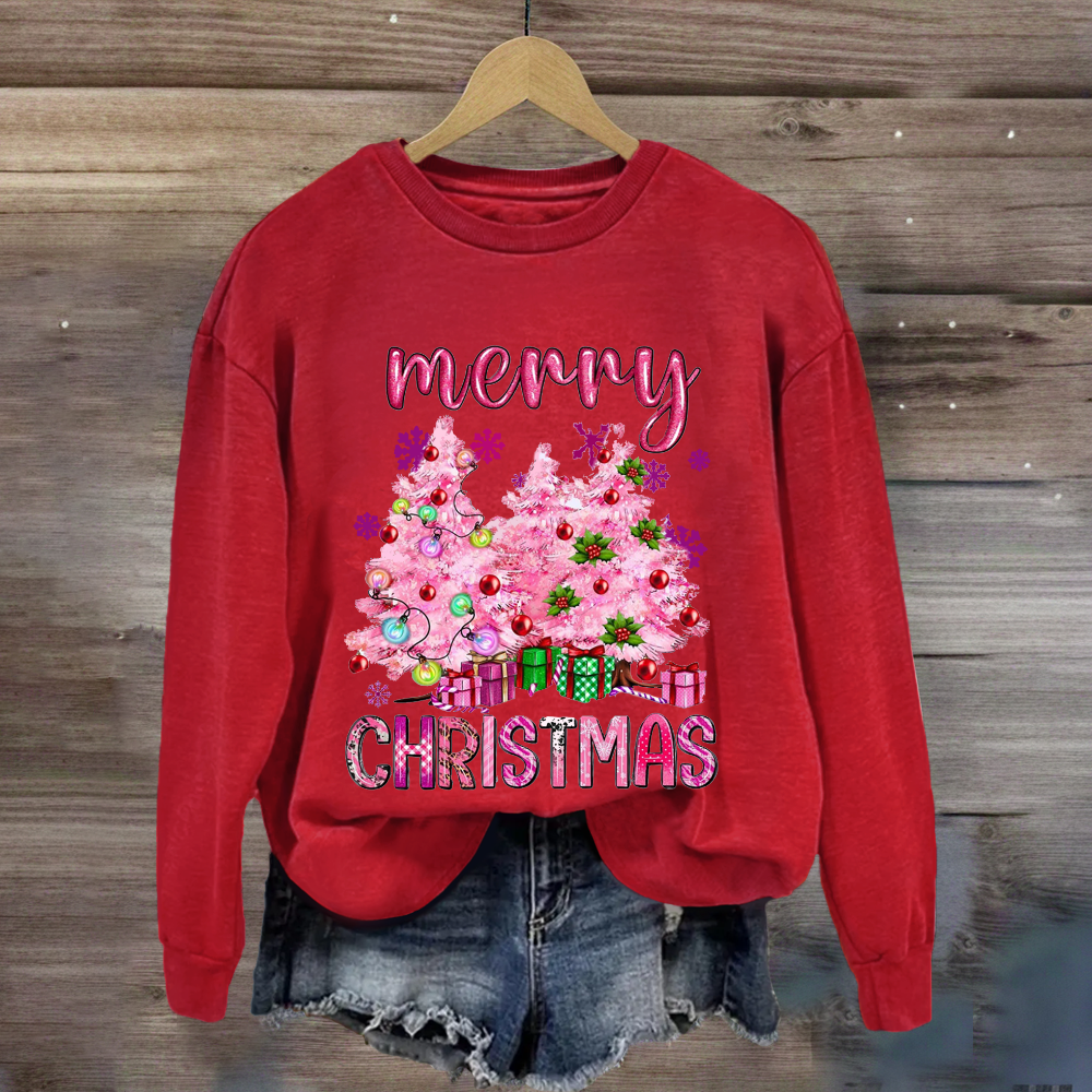 Christmas Pink Tree Gift Teacher  Sweatshirt