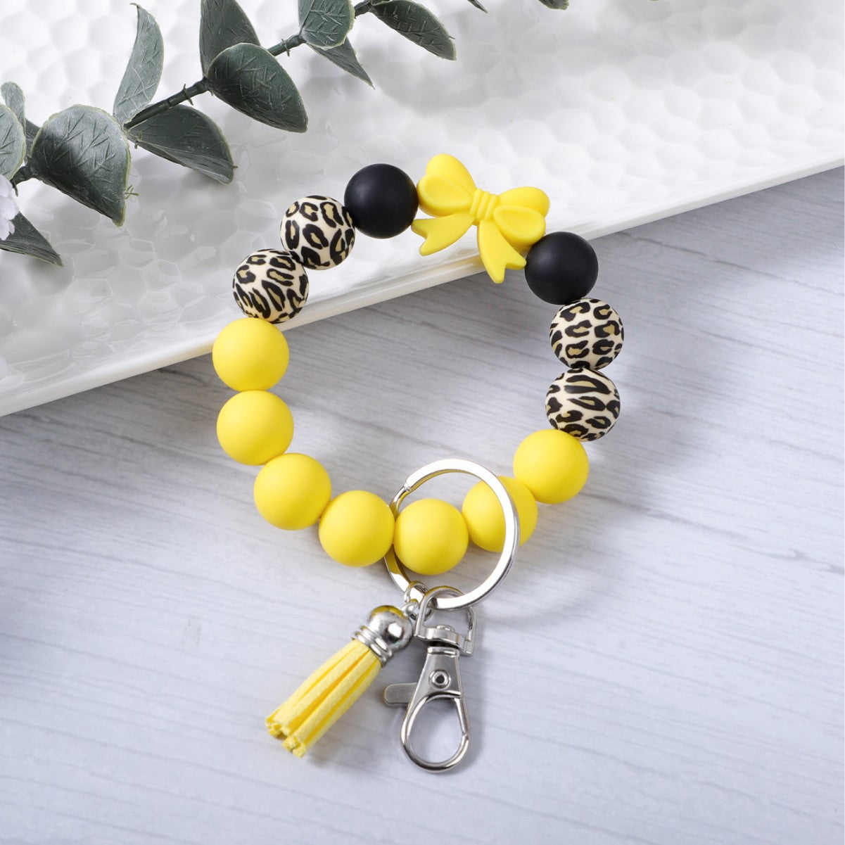 Colorful bow leopard print bracelet keychain