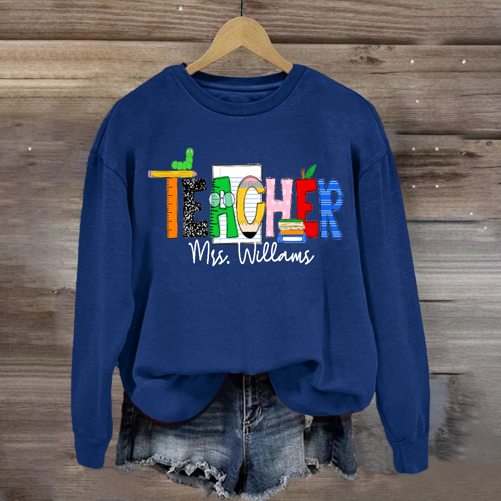 Personalized Teacher Name Caterpillar Exploring Knowledge Sweatshirt