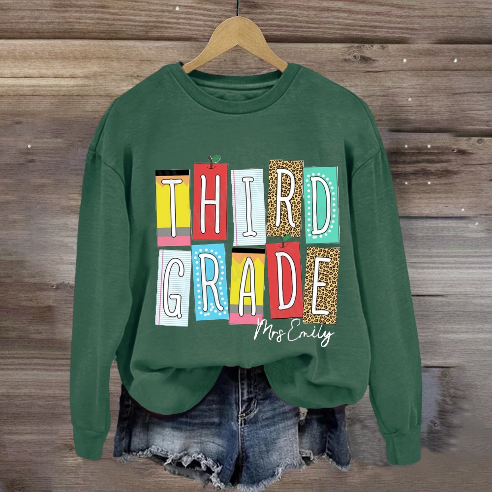 Personalized Grade And Name Leopard Color Block Sweatshirt