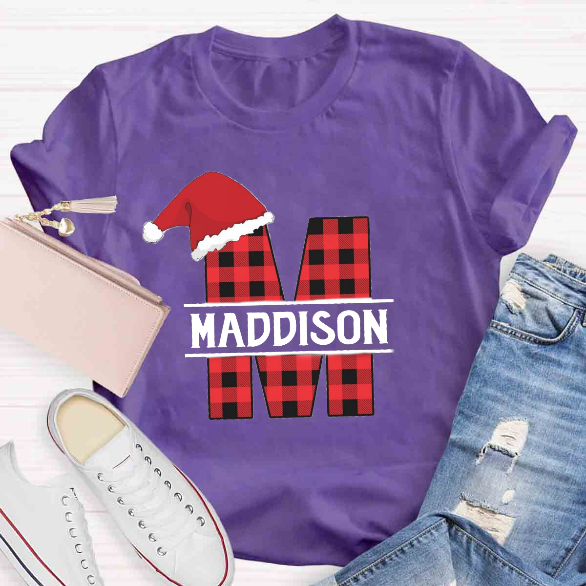 Personalized Name Plaid Christmas Name T-Shirt