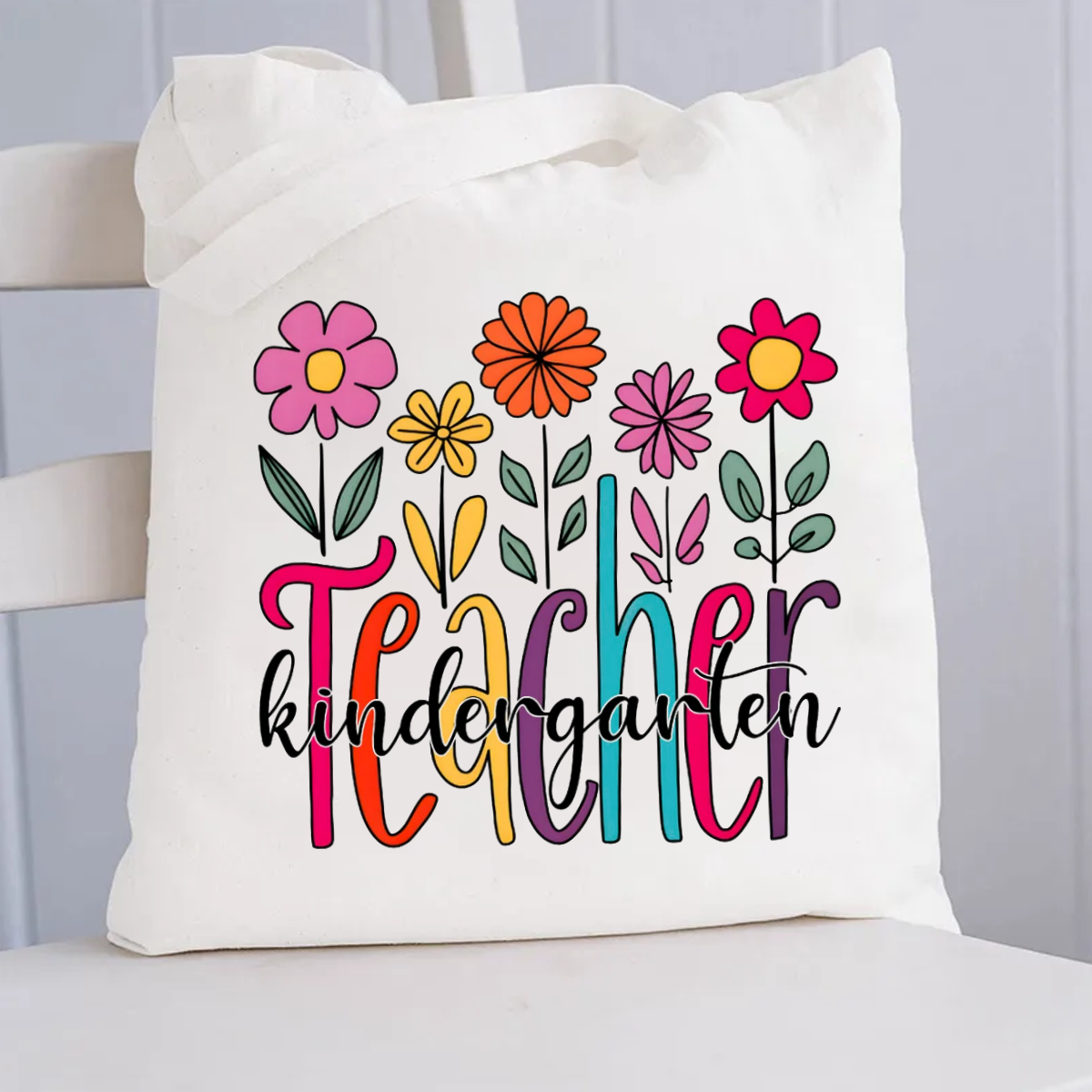 Personalized Grade Floral Teacher Canvas Tote Bag