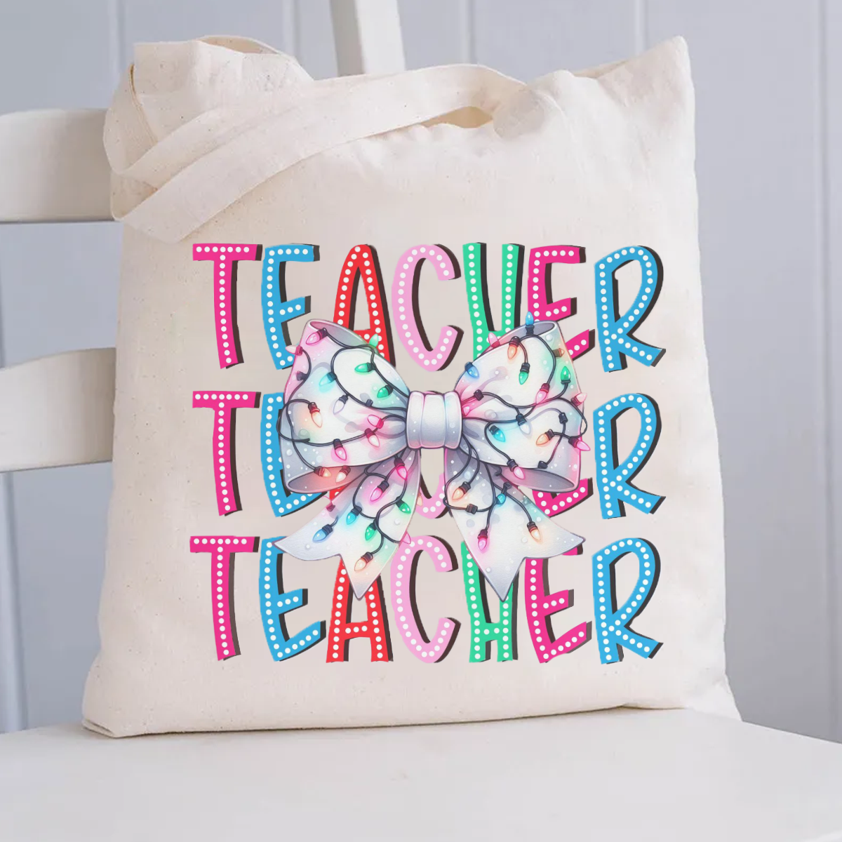 Christams Teacher Bow Canvas Tote Bag