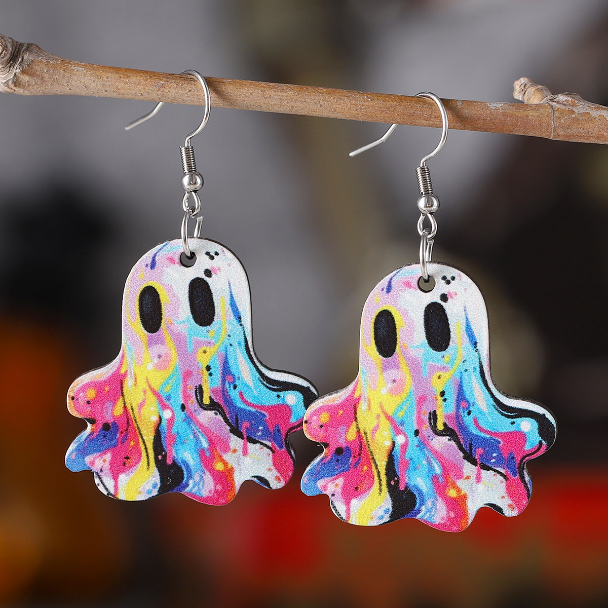 Western Cowboy Hat Painted Ghost Drop Earrings
