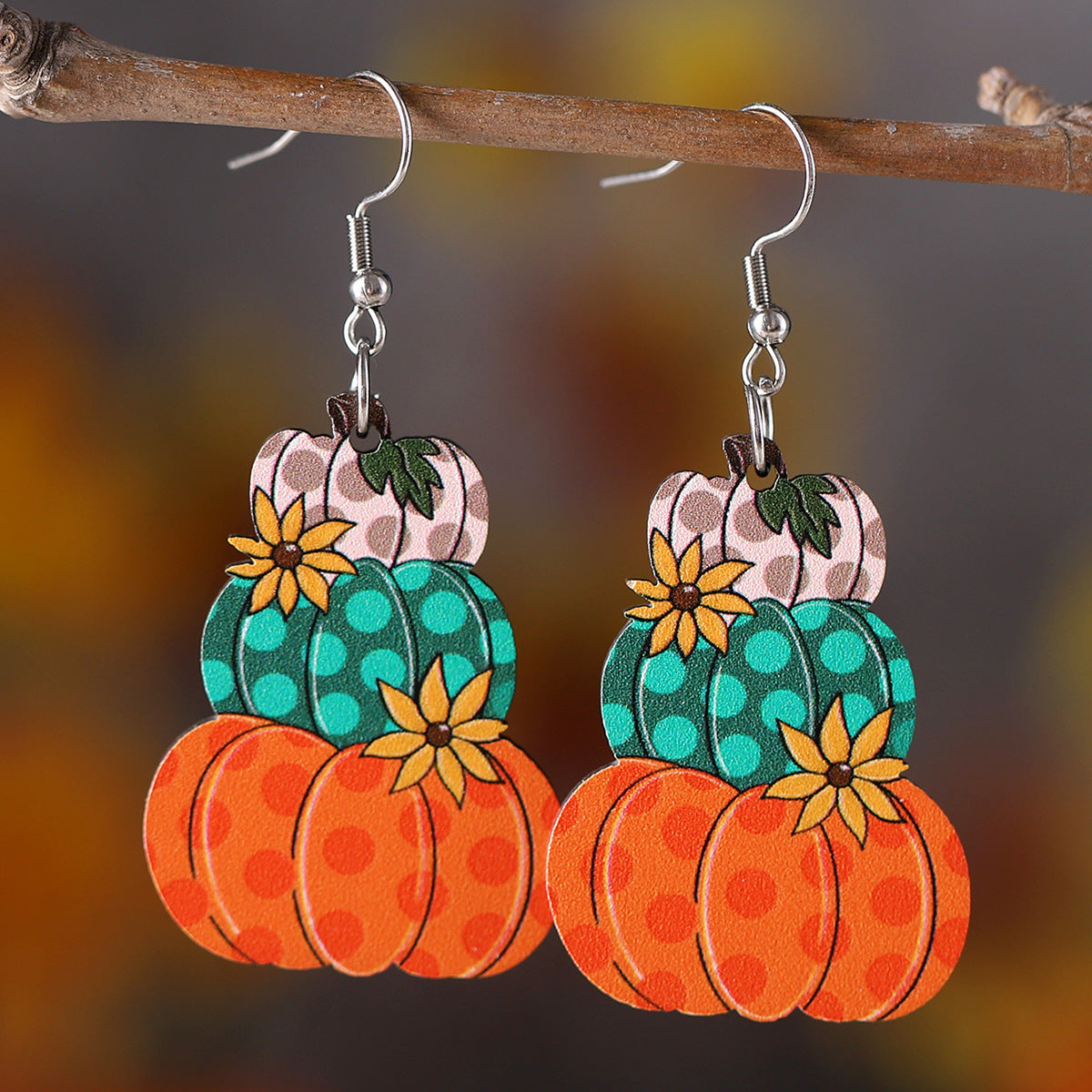 Thanksgiving Fall Harvest Plaid Pumpkin Earrings