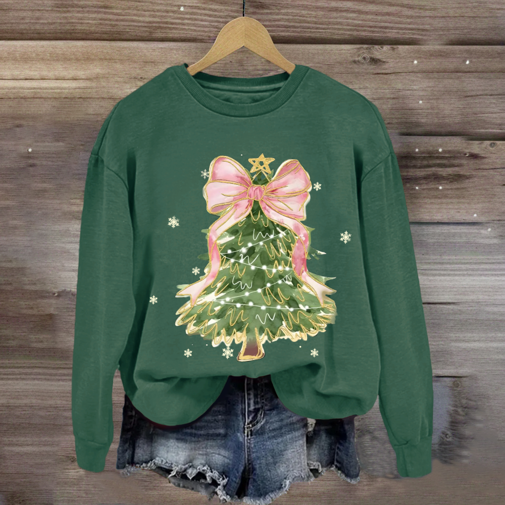 Christmas Tree With Pink Bow Sweatshirt