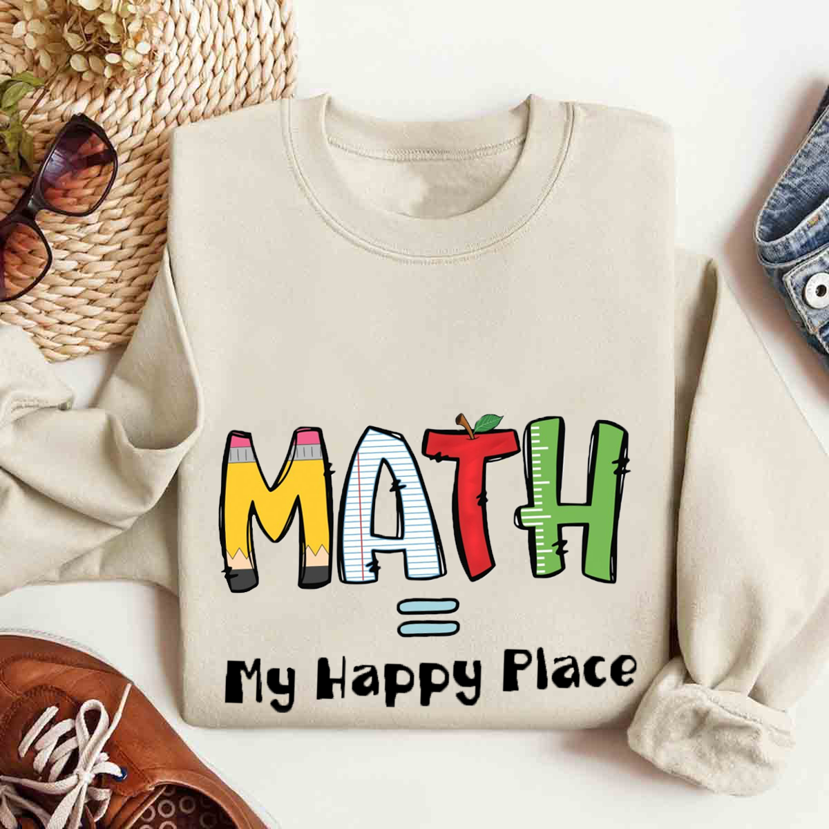 Math Is My Happy Place Cute Math Teacher Sweatshirt