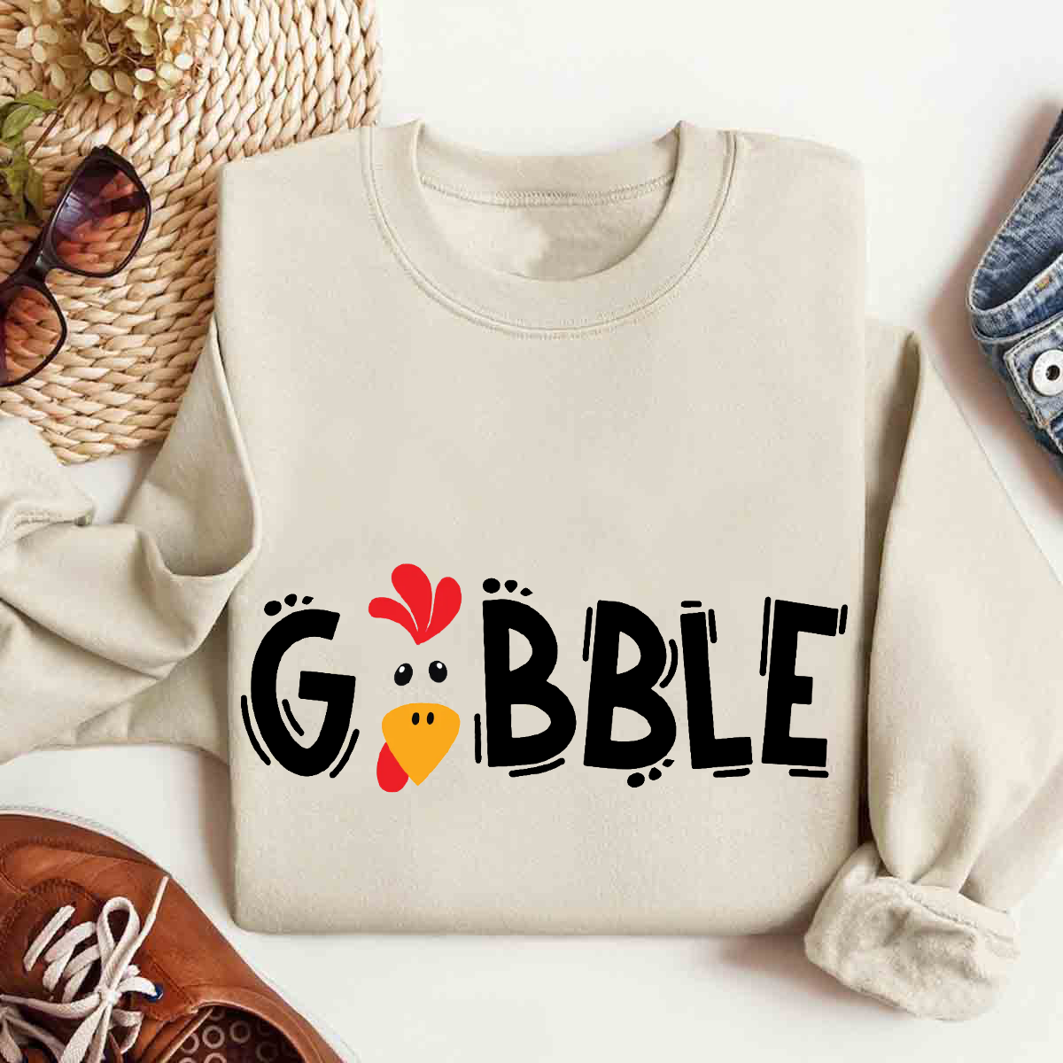 Funny Cute Turkey Face Gobble Sweatshirt