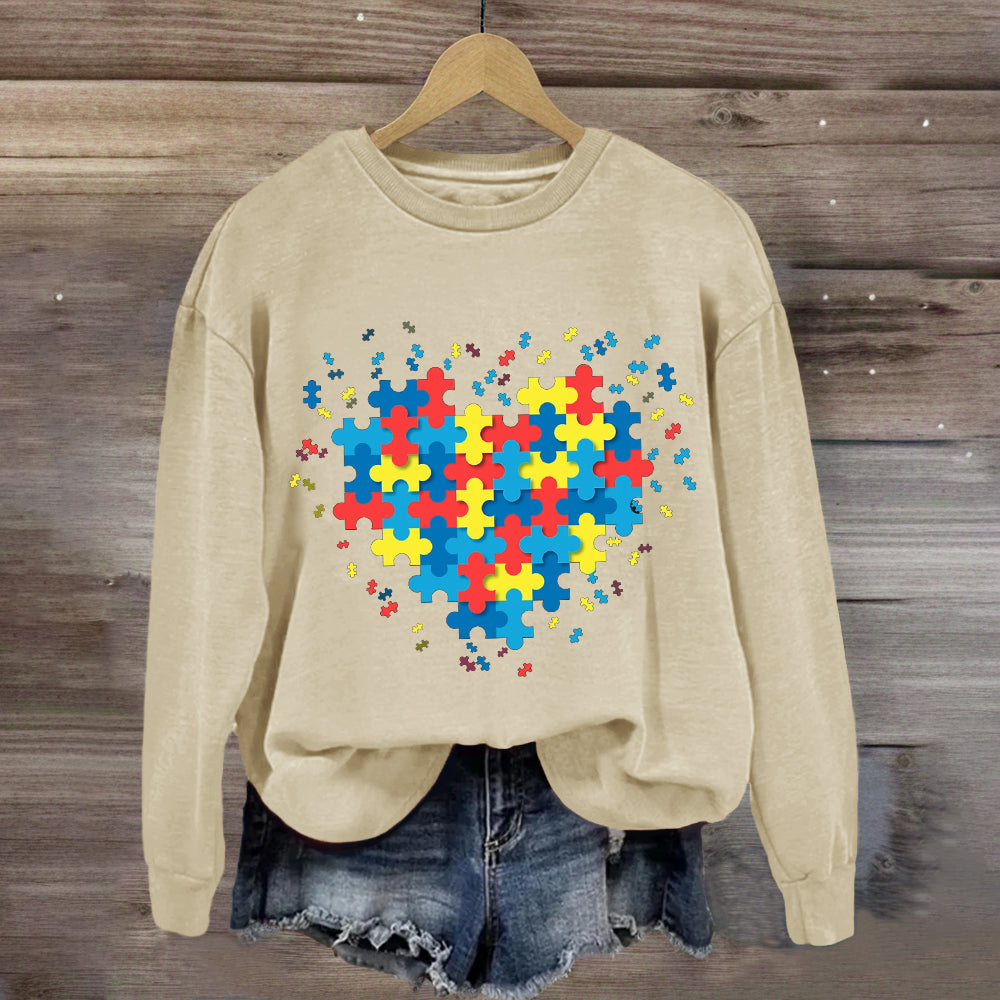 Autism Awareness Puzzle Colorful Heart Sweatshirt