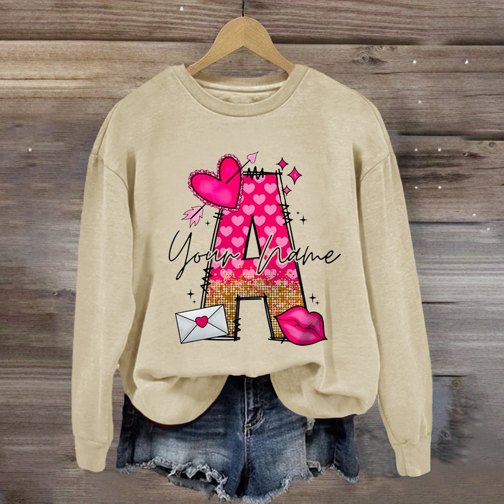 Personalized Name Pink Heart Letter Sweatshirt