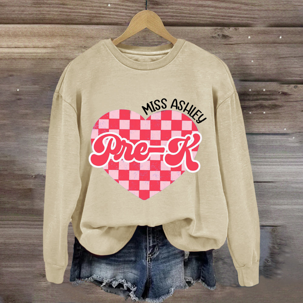 Personalized Name And Grade Pink Heart  Sweatshirt