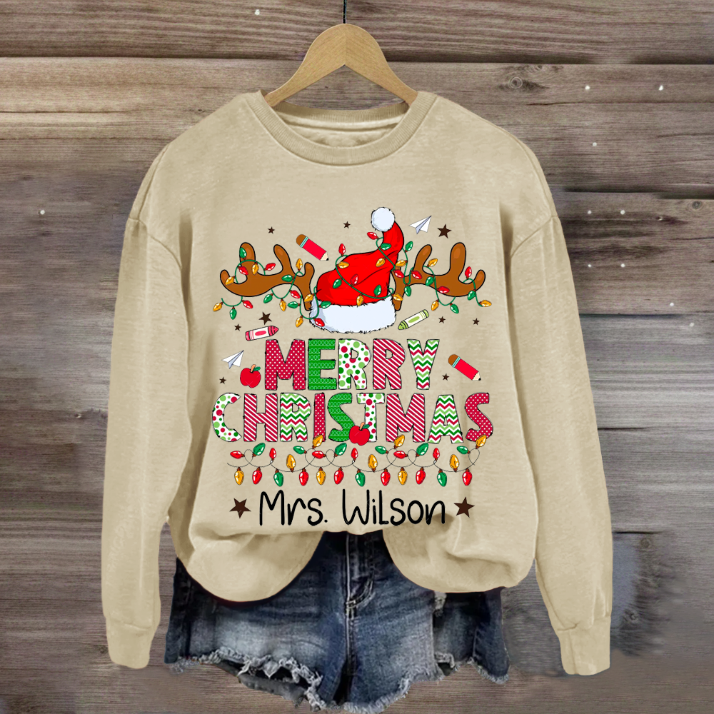 Bundle Christmas Teacher Reindeers Custom Name Sweatshirt