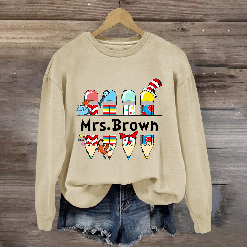 Personalized Name Reading Children Books Mrs. Brown Sweatshirt