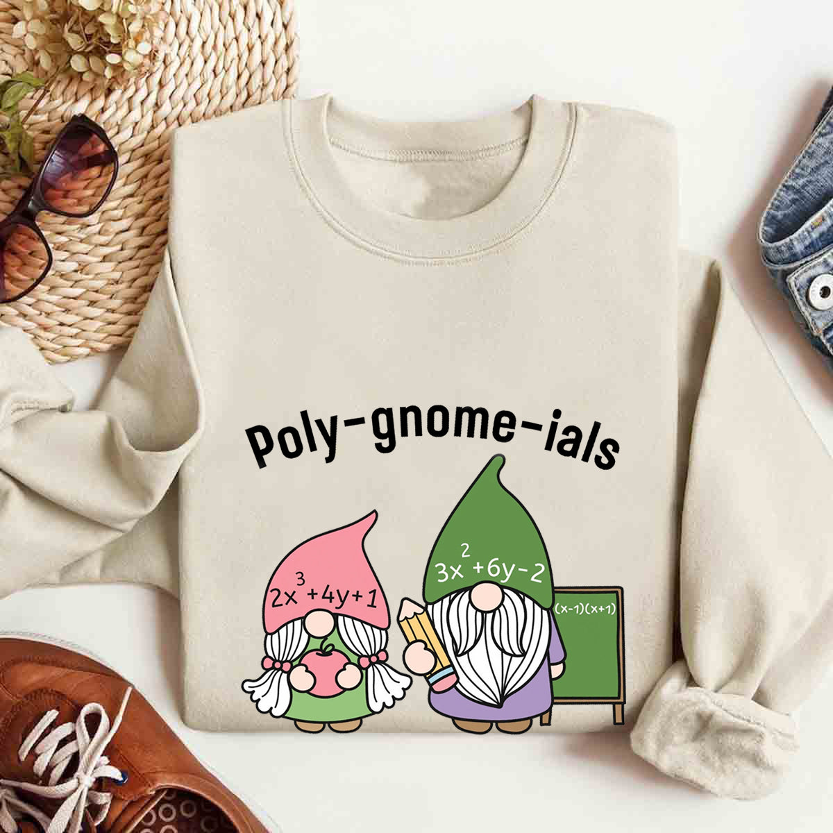 Poly-gnome-ials Funny Gnome Math Teacher Sweatshirt