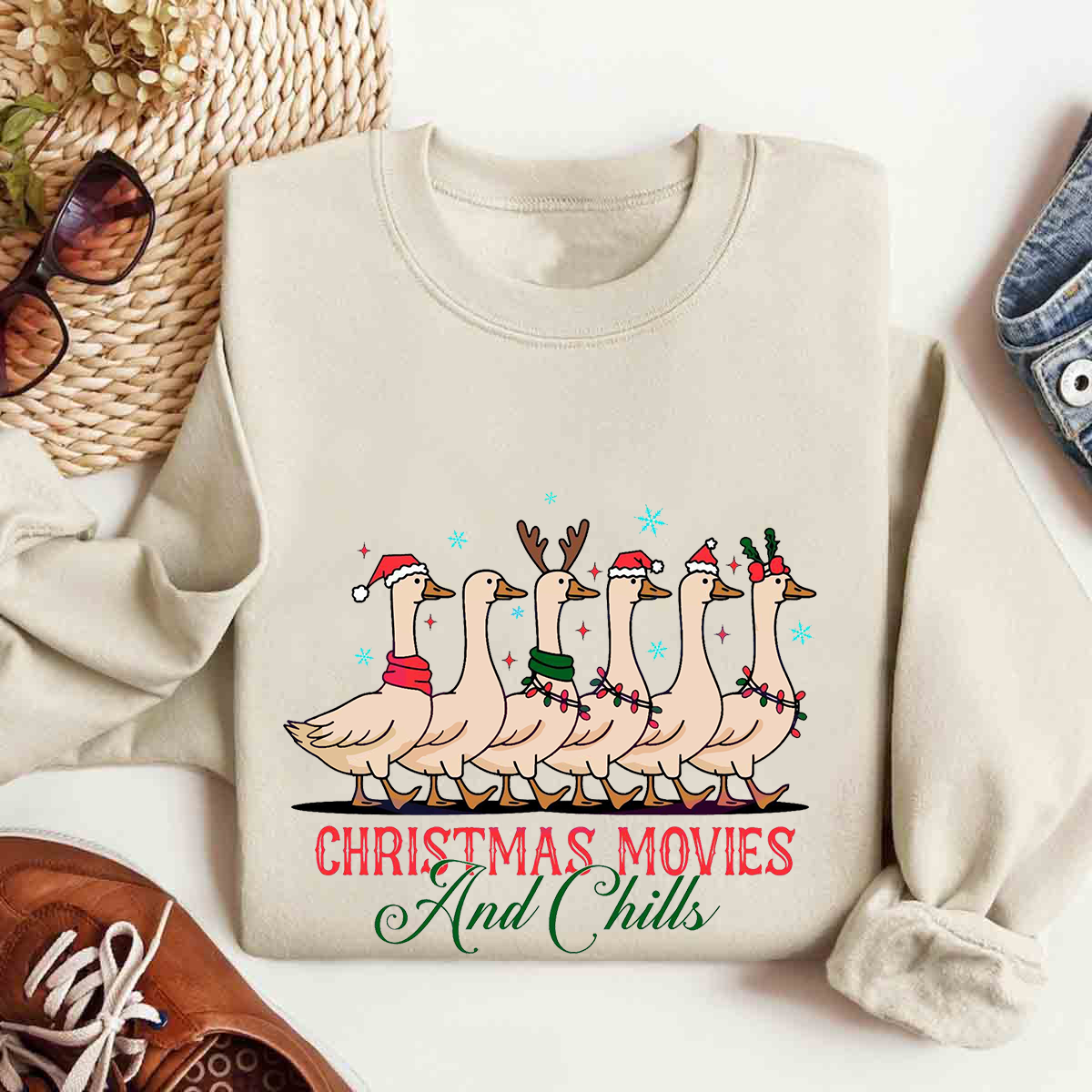 Christmas Movie And Chills Merry Duckmas Christmas Light Sweatshirt